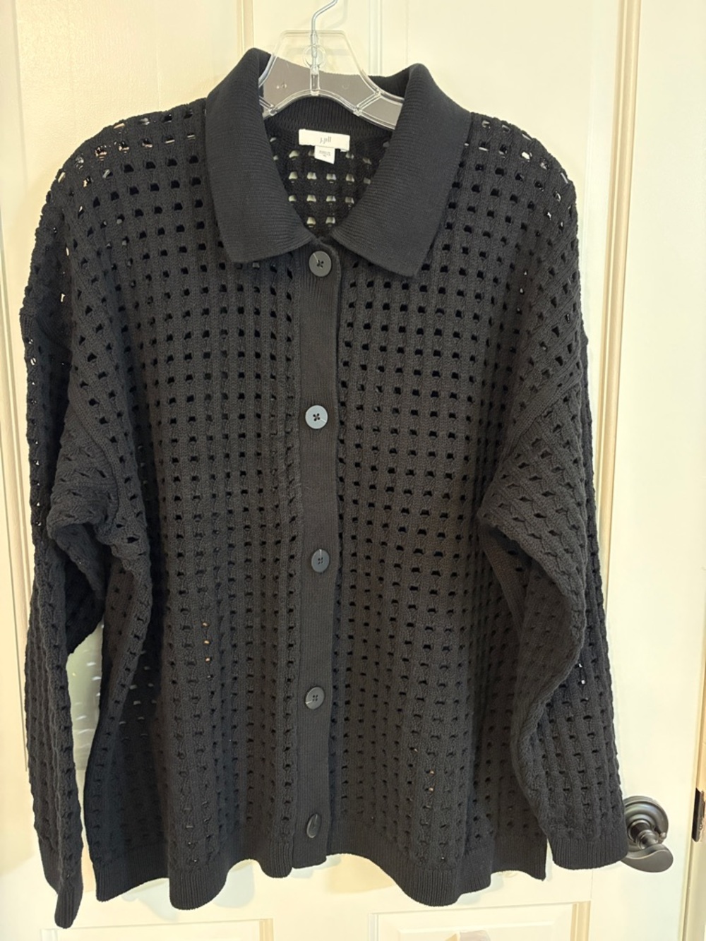 J. Jill Black Size XL Open Texture Button Cardigan